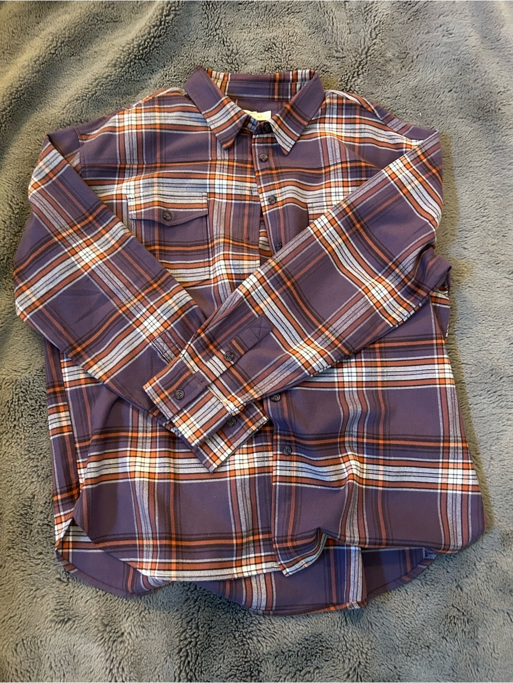 Plaid Button-Down Shirt in Purple with Orange and White Stripes